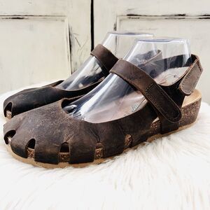 BioNatura Easy Brown Leather Closed Toe Slingback Sandals Boho Hippie - EU40 US9